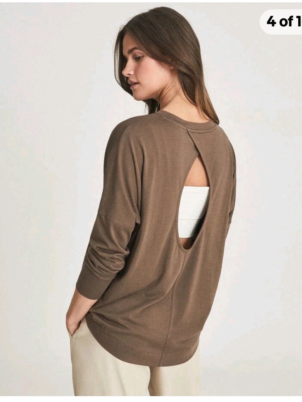 Reiss Rita Keyhole Brown Relaxed Jersey Top Sm-Med